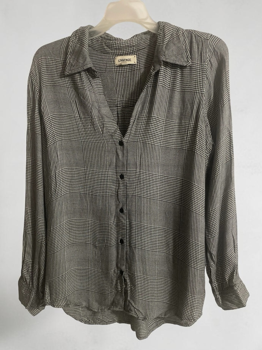 L'AGENCE glen plaid long-sleeve button-down blouse